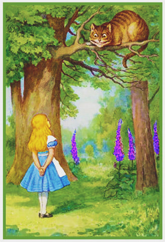 Tenniel's illustration of Alice and the Cheshire cat from Alice's Adventures in Wonderland Counted Cross Stitch Pattern DIGITAL DOWNLOAD