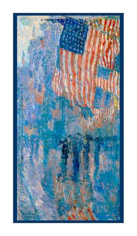 Avenue in Rain Flags by American Impressionist Painter Childe Hassam Counted Cross Stitch Pattern DIGITAL DOWNLOAD