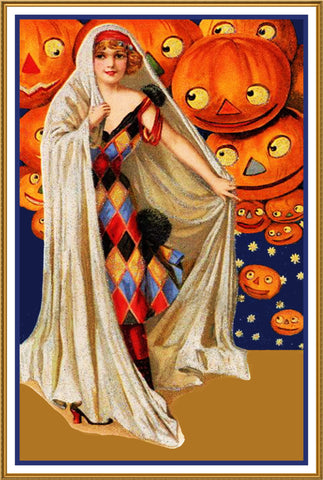 Fortune Teller and Pumpkins Halloween Counted Cross Stitch Pattern
