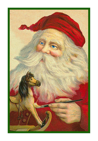 Victorian Father Christmas Santa Painting A Toy Rocking Horse Counted Cross Stitch Pattern