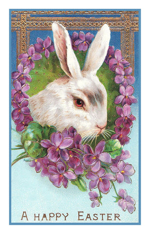 Vintage Easter Bunny with Violet Flowers Counted Cross Stitch Pattern