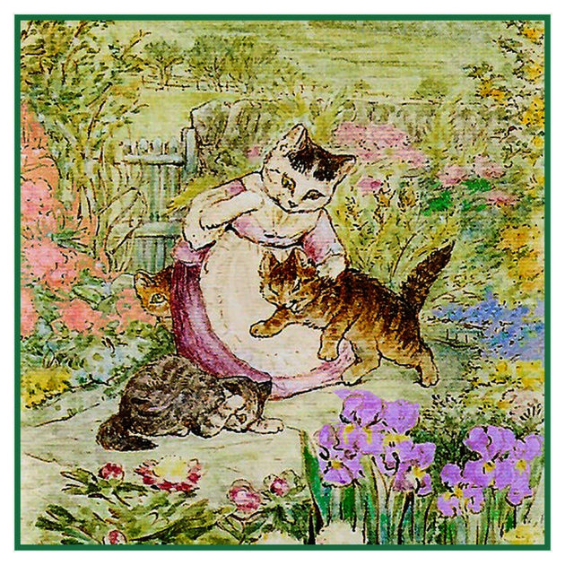 Mama Spanks Tom Kitten inspired by Beatrix Potter Counted Cross