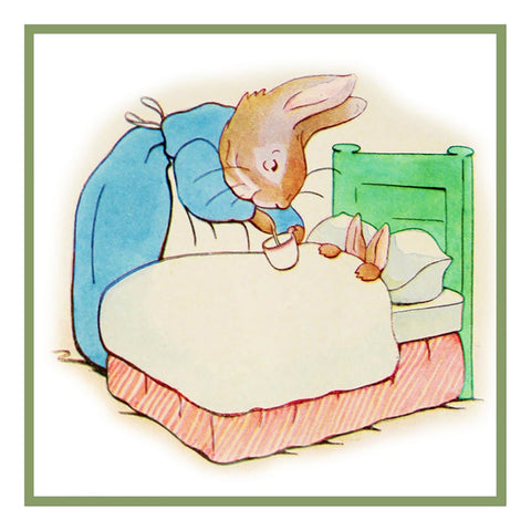 Mother Rabbit Puts Peter to Bed inspired by Beatrix Potter Counted Cross Stitch Pattern