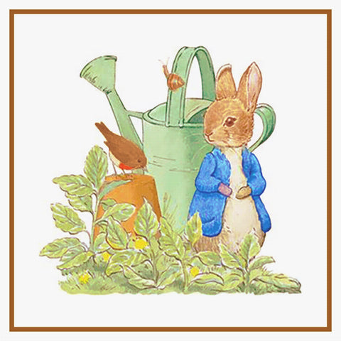 Peter Rabbit In The Garden With Watering Can by Beatrix Potter Counted Cross Stitch Pattern DIGITAL DOWNLOAD