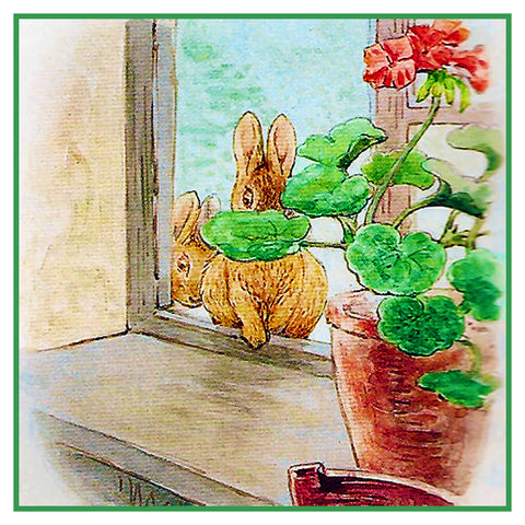 Peter Rabbit Goes in Window inspired by Beatrix Potter Counted Cross Stitch Pattern