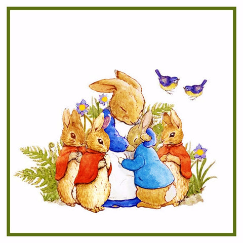 Peter Rabbit's Family in the Garden inspired by Beatrix Potter Counted Cross Stitch Pattern