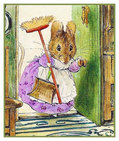 Hunca Munca Mouse Cleaning inspired by Beatrix Potter Counted Cross Stitch Pattern