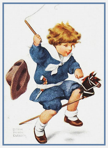 Bessie Pease Gutmann Boy Playing On His Hobby Horse Counted Cross Stitch Pattern