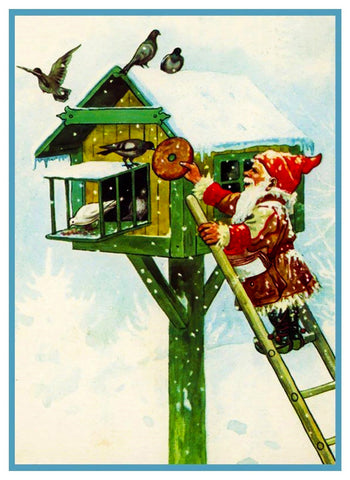 Elf Gnome Feeding Birds House Jenny Nystrom Holiday Christmas Counted Cross Stitch Pattern