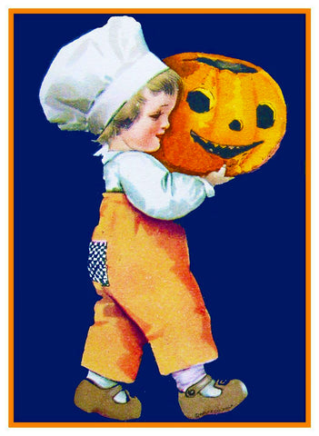 Halloween  Cute Little Boy with Carved Pumpkin Counted Cross Stitch Pattern