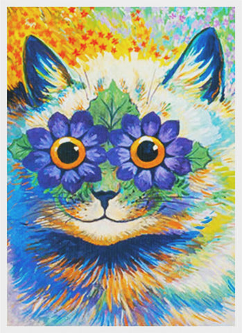 Louis Wain's Flower Power Kitty Cat Counted Cross Stitch Chart Pattern