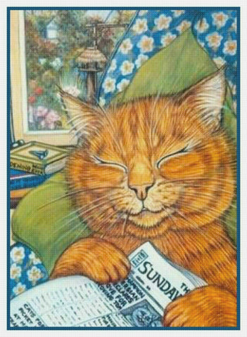 Louis Wain's Sunday Night Cat Nap Kitty Counted Cross Stitch Chart Pattern