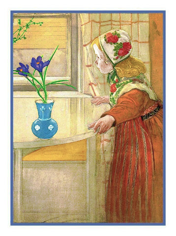 Liliana in the Window with a Crocus by Swedish Artist Carl Larsson Counted Cross Stitch Pattern