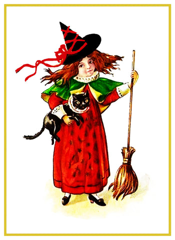 Halloween Folk Art Witch Broom Counted Cross Stitch Pattern