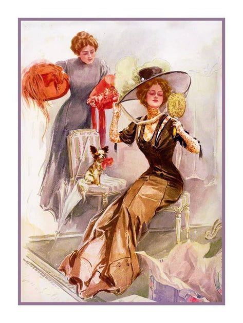 アンティークカメオ イタリア 洗濯物を運ぶ女性 人物風景画 ボビン編刺繍レース付 Harrison Fisher Art Deco Cosmo American Girl France Counted Cross