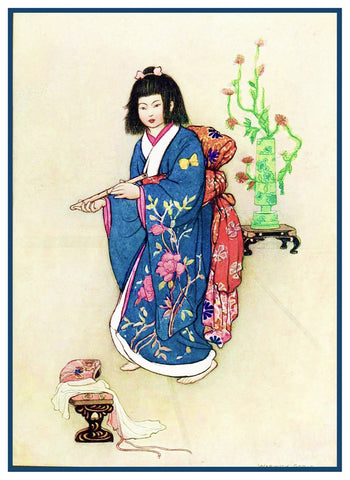 Japanese Maiden with a Flute by Warwick Goble Counted Cross Stitch Chart