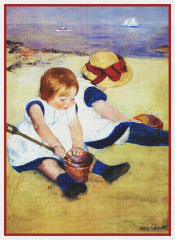 Children Playing on the Beach by American impressionist artist Mary Cassatt Counted Cross Stitch Pattern DIGITAL DOWNLOAD