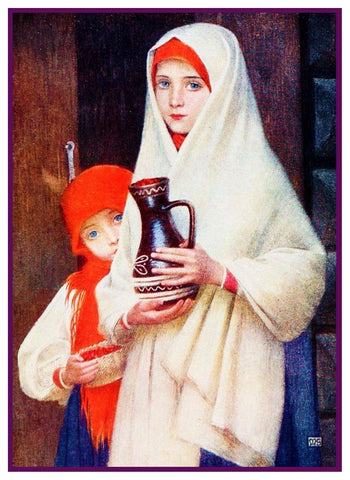 Two Romanian Children by Artist Marianne Stokes Counted Cross Stitch Pattern