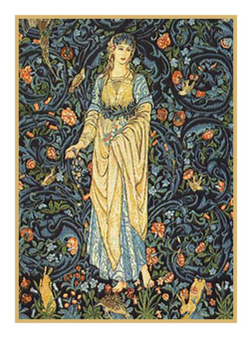 Forest Maiden in Blues detail by William Morris Counted Cross Stitch Pattern