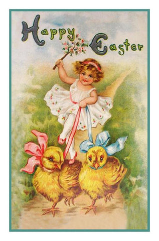 Vintage Easter Young Girl Walking Her Pet Chicks Counted Cross Stitch Pattern DIGITAL DOWNLOAD