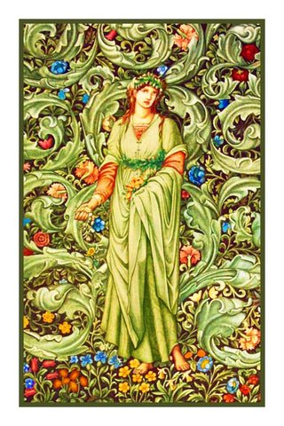 Garden Maiden in Green and Ivory by William Morris Counted Cross Stitch Pattern