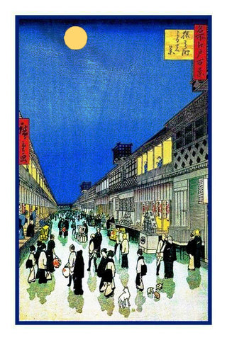 Japanese Hiroshige Tokyo Night Street Scene Counted Cross Stitch Pattern