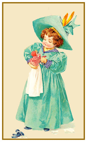 Young Girl Playing Doll Snow by Maud Humphrey Bogart Counted Cross Stitch Pattern