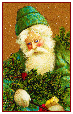 Father Christmas St. Nick Santa In Green Cap Counted Cross Stitch Pattern