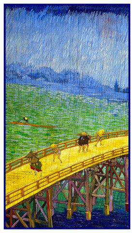 Bridge in Rain Detail Tribute to Hiroshige by Vincent Van Gogh Counted Cross Stitch Pattern