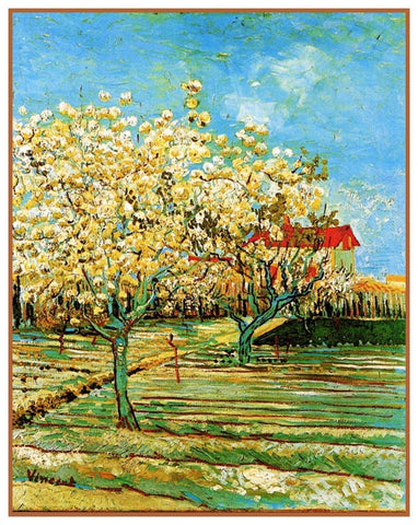 Plum Orchard in Bloom by Vincent Van Gogh Counted Cross Stitch Pattern