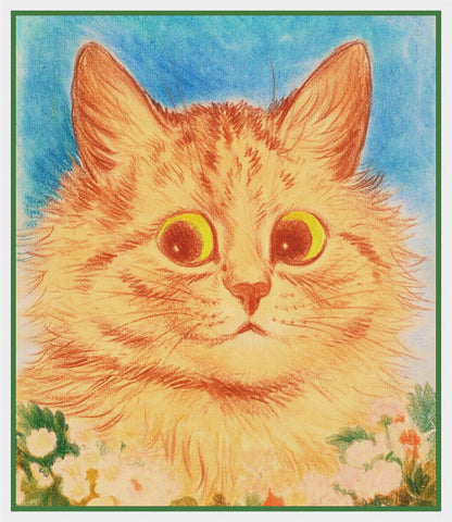 Louis Wain's A Ginger Calico Kitty Cat Counted Cross Stitch Chart Pattern