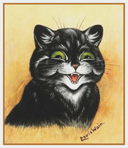 Louis Wain's Smiling Black Kitty Cat Counted Cross Stitch Chart Pattern DIGITAL DOWNLOAD