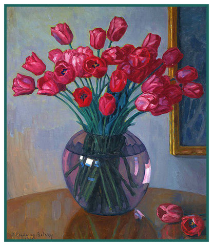 Still Life Tulips Vase By Nikolay Bogdanov-Belsky Counted Cross Stitch Pattern