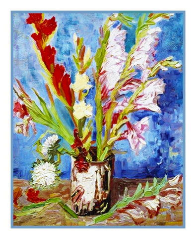 Vase of Red and White Gladioli inspired by Vincent Van Gogh's Painting Counted Cross Stitch Pattern DIGITAL DOWNLOAD