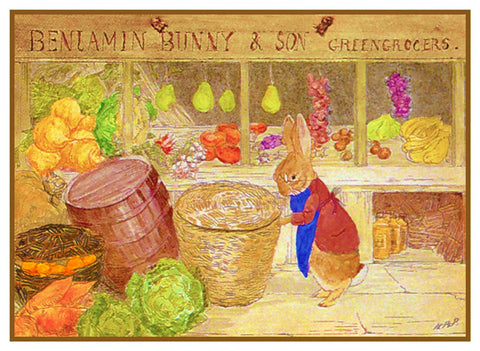 Benjamin Rabbit's Produce Store inspired by Beatrix Potter Counted Cross Stitch Pattern
