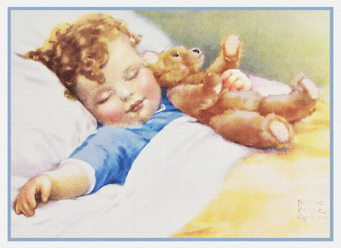 Bessie Pease Gutmann Boy Sleeping With Teddy Bear Counted Cross Stitch Pattern