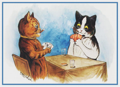 Louis Wain's Kitty Cats Playing Poker Counted Cross Stitch Chart Pattern