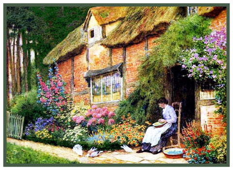 Girl Brick English Cottage Feed Birds by Strachan Counted Cross Stitch Pattern