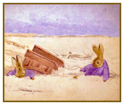Bunnies Playing in the Snow inspired by Beatrix Potter Counted Cross Stitch Pattern
