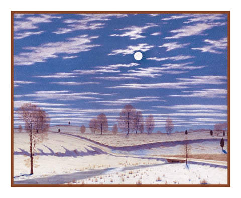 Henry Farrer's Winter Scene in Moonlight Counted Cross Stitch Pattern