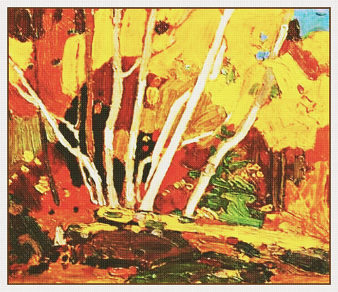 Tom Thomson's The Birch Grove in Fall Canada Landscape Counted Cross Stitch Pattern