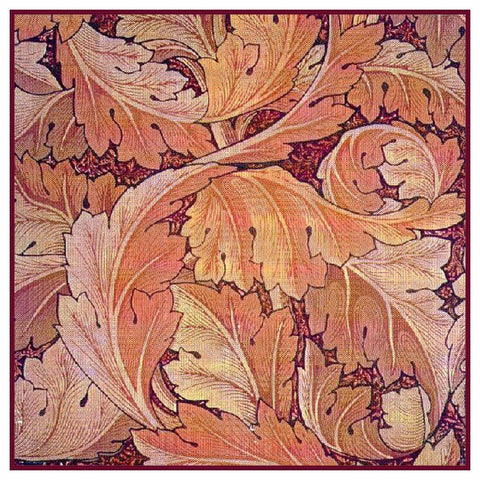 Acanthus Leaves In Reds by William Morris Counted Cross Stitch Pattern DIGITAL DOWNLOAD