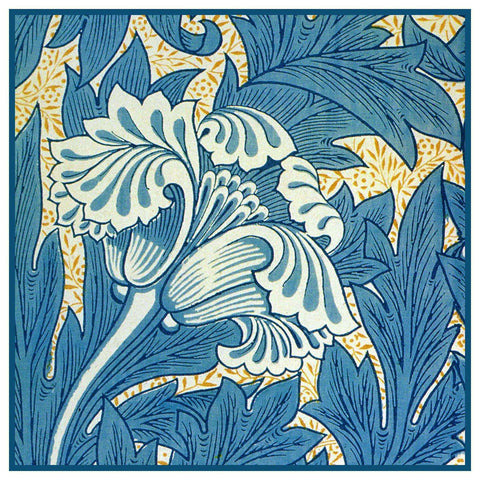 Acanthus Vine Tulip detail in Blues William Morris Counted Cross Stitch Pattern