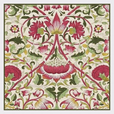 Arts and Crafts Loden Pink Green by William Morris Design Counted Cross Stitch Pattern