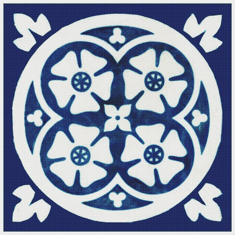 Arts and Crafts Geometric Flower Design in Blue and White Orenco Originals Counted Cross Stitch Pattern