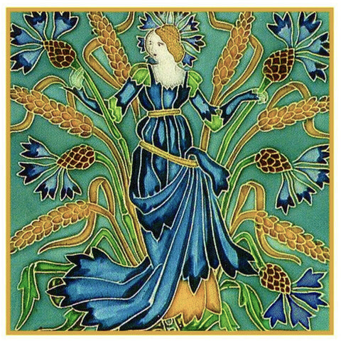 Cornflower Fairy from Flora's Retinue by Arts and Crafts Artist Walter Crane Counted Cross Stitch Pattern