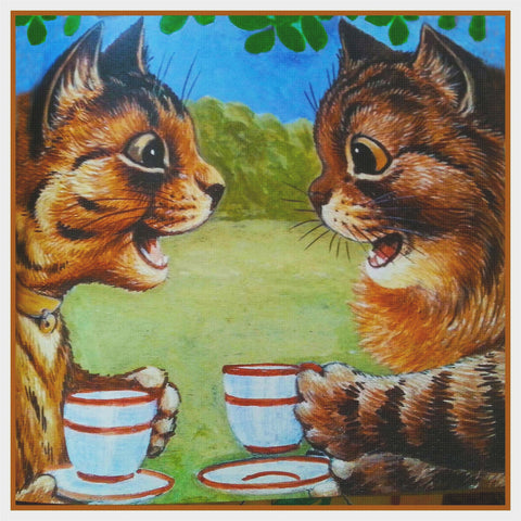 Louis Wain's Calico Kitty Cats Coffee Break Counted Cross Stitch Chart Pattern