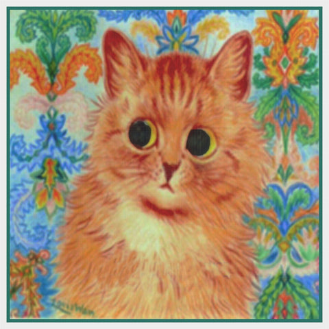 Louis Wain's Paisley Ginger Kitty Cat Counted Cross Stitch Chart Pattern DIGITAL DOWNLOAD