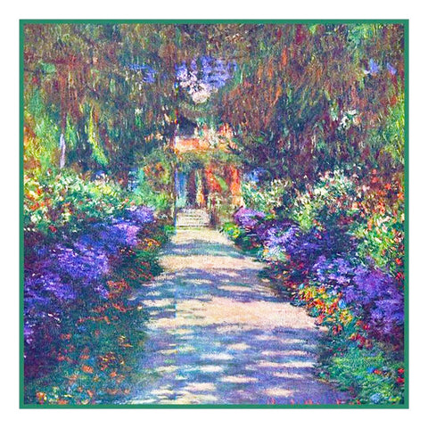 The Garden Path in Giverny inspired by Claude Monet's impressionist painting Counted Cross Stitch Pattern