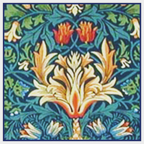 Arts and Crafts Snakeshead Blues by William Morris Design Counted Cross Stitch Pattern